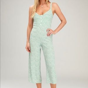 River Seafoam Green Floral Print Culotte Jumpsuit